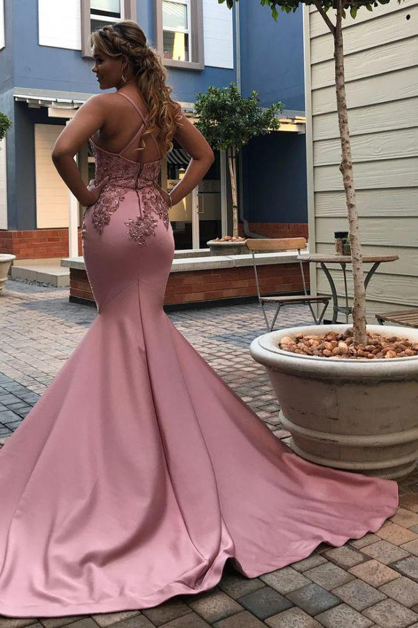Chicable Spaghetti-Strapss Appliques Chic Mermaid Prom Dresses Trendy Crossed Shoulder strap Long Evening Dresses-Dbrbridal