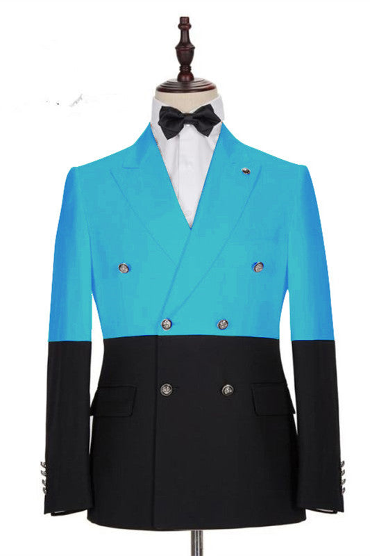 Classy Gorgeous Blue Double Breasted Slim Fit Men Suits Online-Dbrbridal