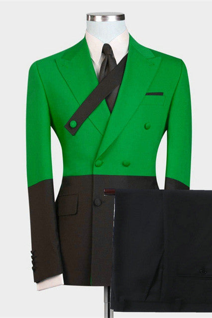 Classy Green and Black Double Breasted Peaked Lapel New Arrival Men Suits-Dbrbridal