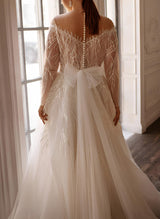 Classy Illusion Neckline Long Sleeve Lace Wedding Dresses-Dbrbridal