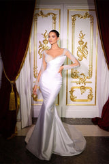 Classy Long Mermaid Long Sleeves Bridal Gown With Diamonds-Dbrbridal