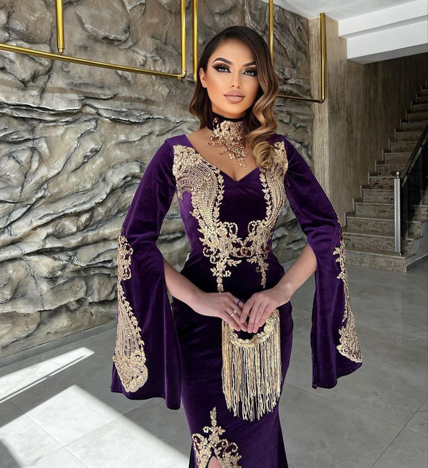 Classy Sweetheart Long Sleeves Mermaid Evening Party Gowns Long Slit Online-Dbrbridal