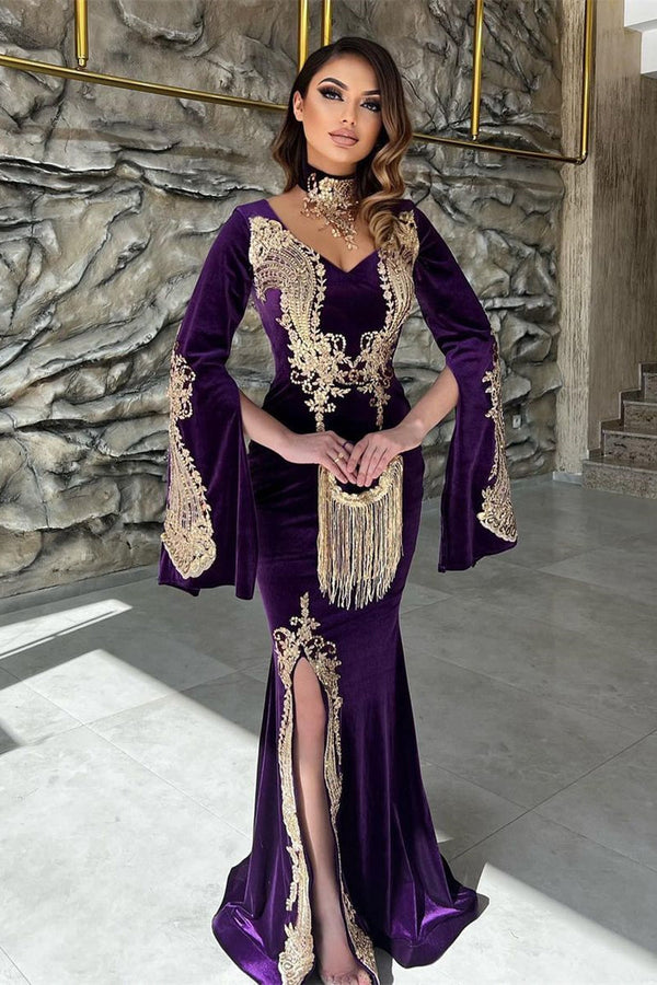 Classy Sweetheart Long Sleeves Mermaid Evening Party Gowns Long Slit Online-Dbrbridal