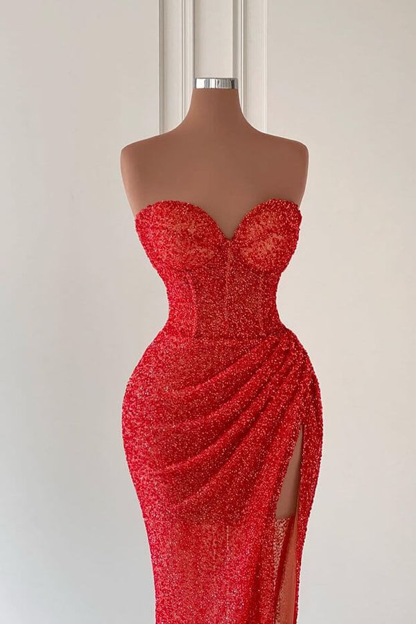 Classy Sweetheart Sleeveless Mermaid Evening Party Gowns Long Slit Online-Dbrbridal