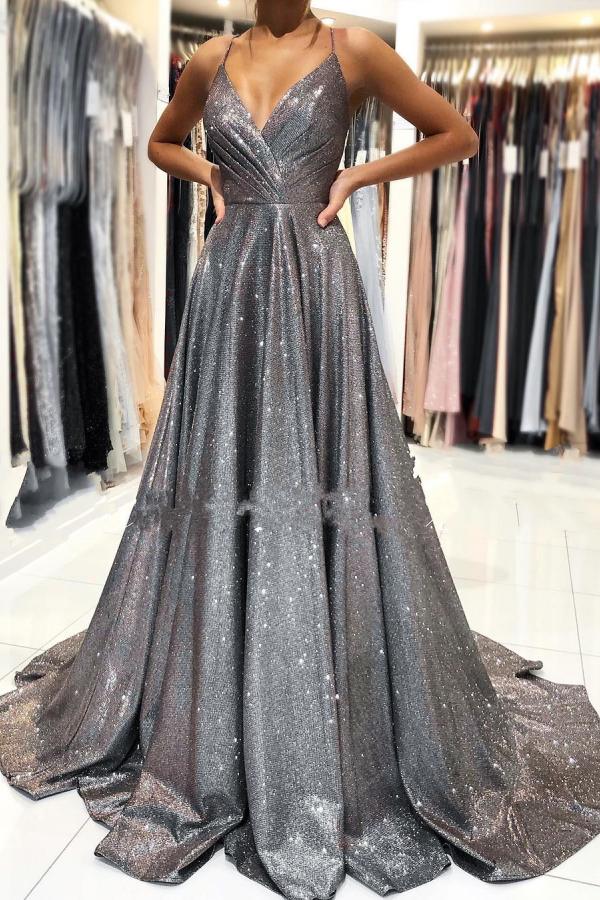 Classy V-Neck Long Evening Prom Dress On Sale Spaghetti-Straps-Dbrbridal