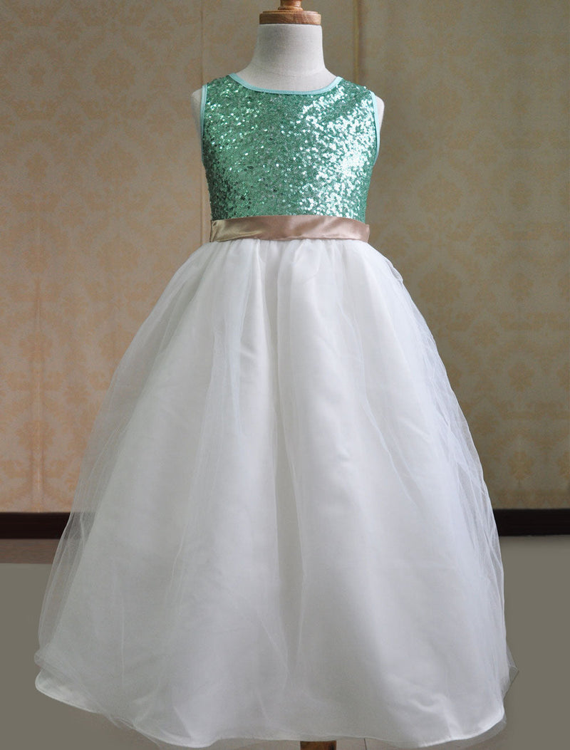 Color Block flower girl dress Sequins Sash Dress-Dbrbridal