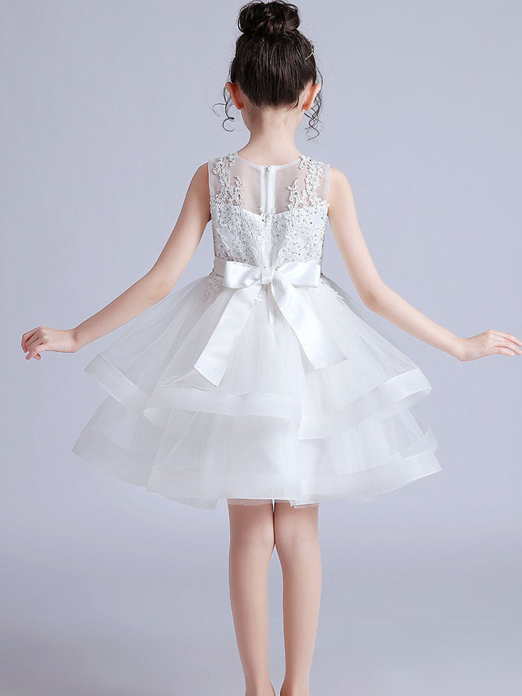 Cute Jewel Neck Short Sleeves Kids Party flower girl dresses