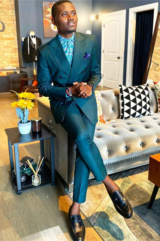 Dark Green Peaked Lapel Double Breasted Men's Suits-Dbrbridal