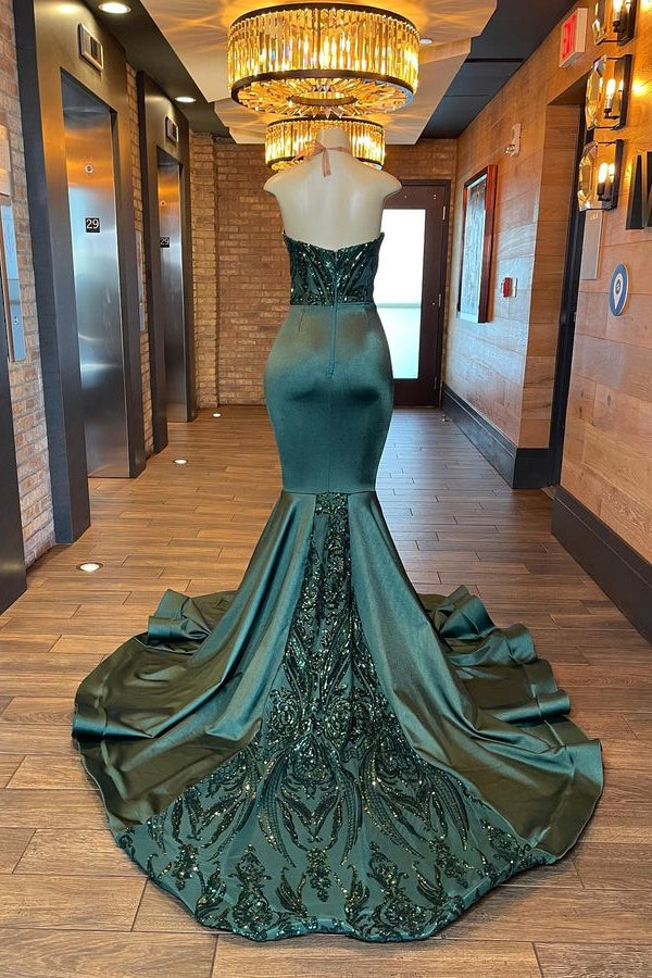 Dark Green V-Neck Sleeveless Mermaid Prom Dress with Beading-Dbrbridal