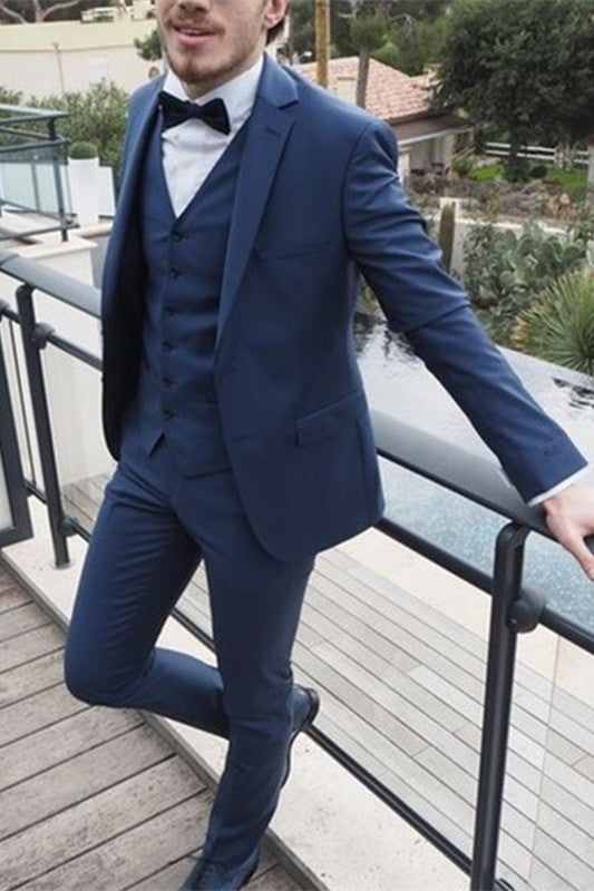 Dark Navy Three-Pieces Notched Lapel Formal Business Suits-Dbrbridal
