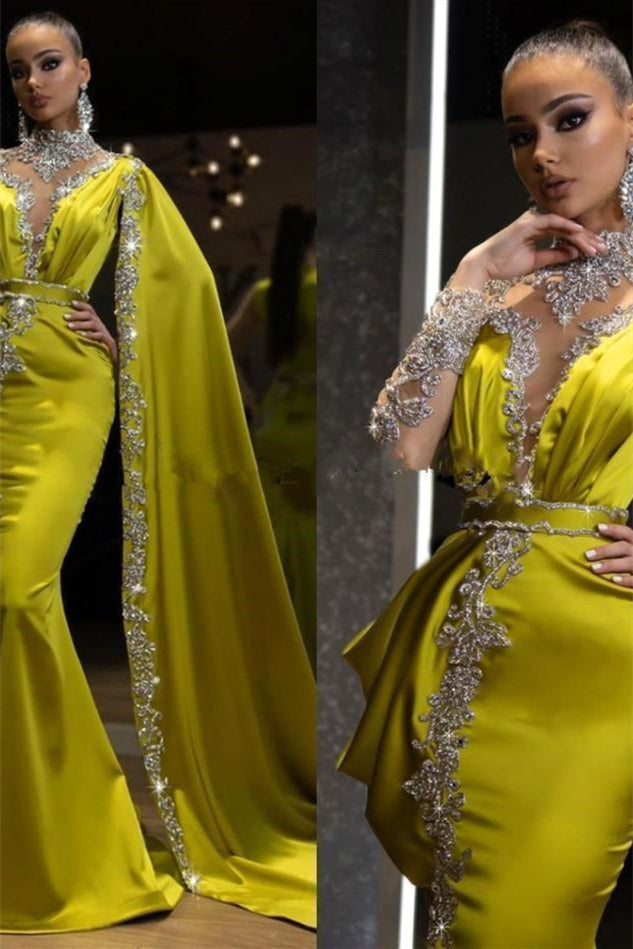 Dbrbridal High Neck Mermaid Long Sleeve With Shawl Applique Prom Dresses-Dbrbridal