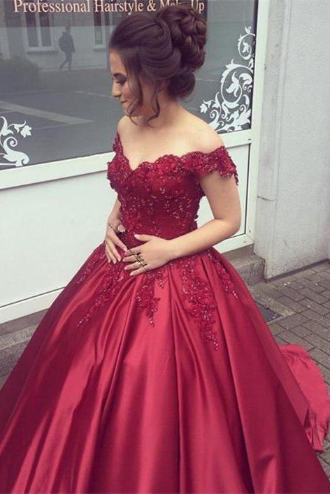 Delicate Off-the-shoulder Beading Ball Gown Formal Dresses-Dbrbridal