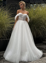 Detachable Long Sleeves Off-The-Shoulder Sequins-Dbrbridal