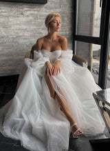 Detachable Long Sleeves Off-The-Shoulder Sequins-Dbrbridal