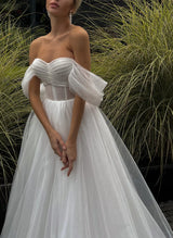 Detachable Long Sleeves Off-The-Shoulder Sequins-Dbrbridal