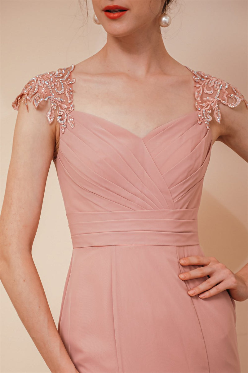 Dusty Pink Cap sleeves Chiffon Column Evening Party Gowns-Dbrbridal