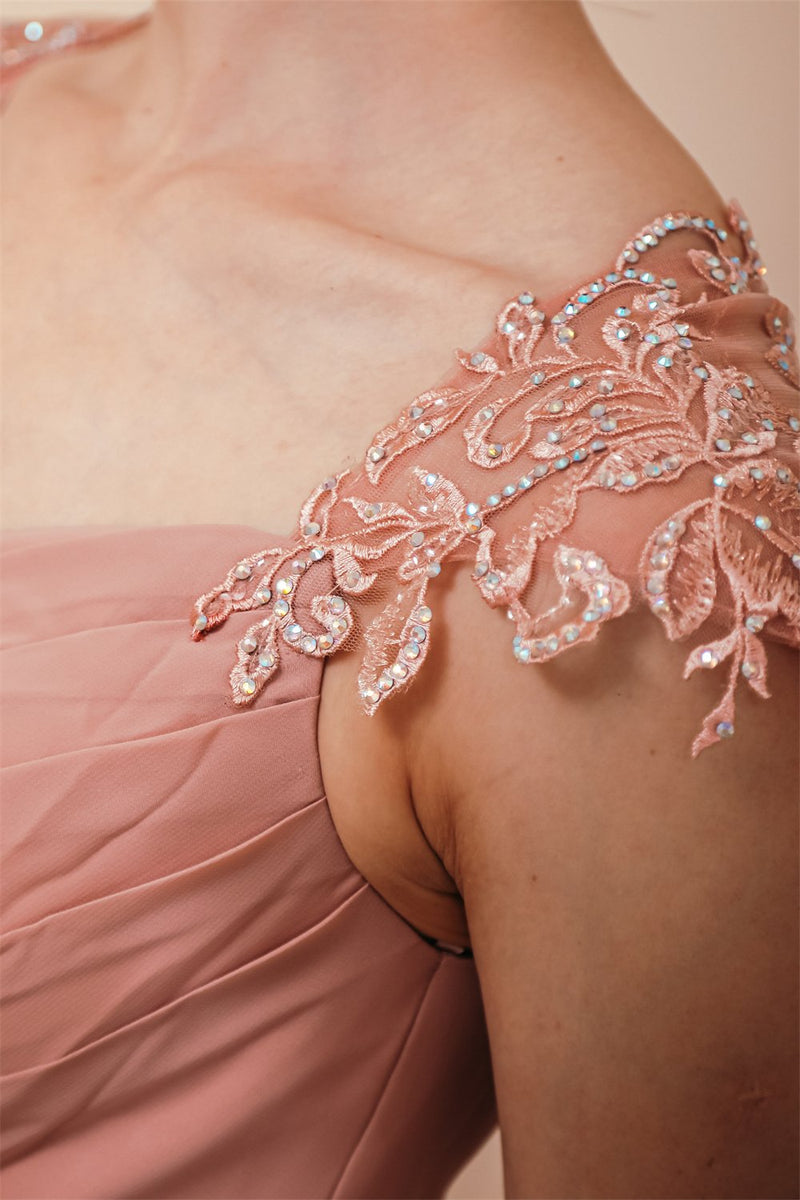 Dusty Pink Cap sleeves Chiffon Column Evening Party Gowns-Dbrbridal