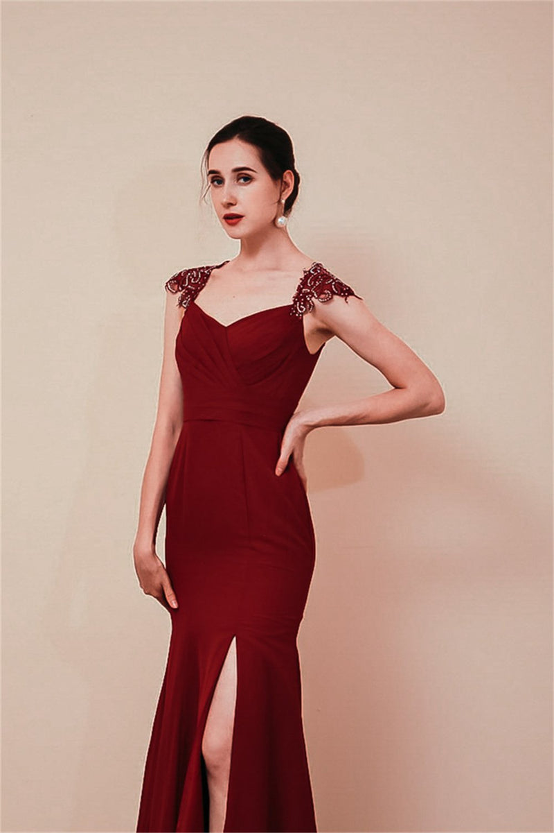 Dusty Pink Cap sleeves Chiffon Column Evening Party Gowns-Dbrbridal