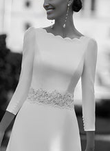 Elastic Satin Wedding Dresses Chic A-line 3 4 Sleeves Court Train-Dbrbridal