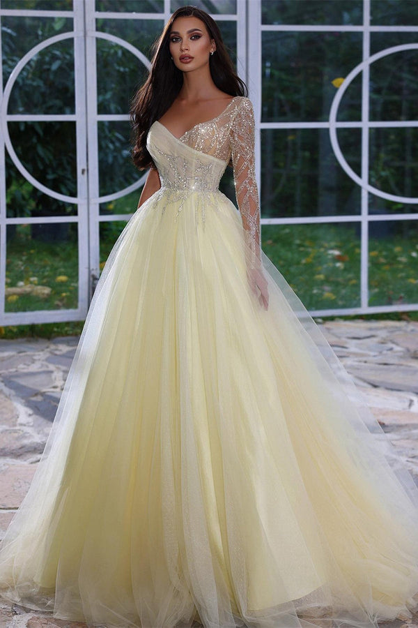 Elegant A-line Long Sleeves Evening Dress With Beads Sequins-Dbrbridal