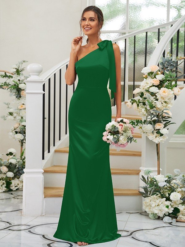 Elegant Bowknot One Shoulder Sleeveless Bridesmaid Dresses – Dbrbridal