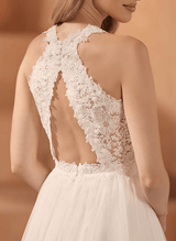 Elegant Chic A-line Halter Sleeveless Wedding Dress Featuring Lace Tulle Appliques Lace-Dbrbridal