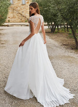 Elegant Chiffon Wedding Dresses Appliques Lace-Dbrbridal