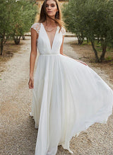 Elegant Chiffon Wedding Dresses Appliques Lace-Dbrbridal
