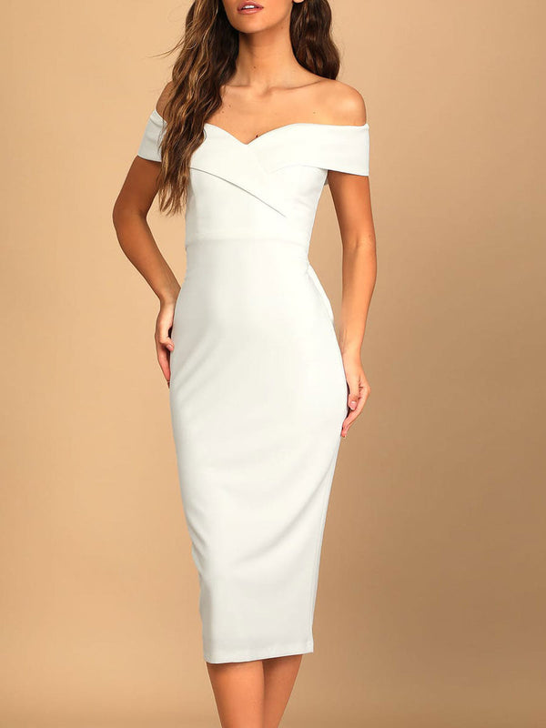Elegant Engagement Dress Off The Shoulder Sleeveless Natural Waist Backless Zipper Tea Length Engagement Dress-Dbrbridal