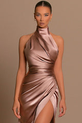 Elegant High Neck Sleeveless Prom Dresses Mermaid Long Split-Dbrbridal