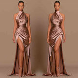 Elegant High Neck Sleeveless Prom Dresses Mermaid Long Split-Dbrbridal