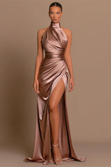 Elegant High Neck Sleeveless Prom Dresses Mermaid Long Split-Dbrbridal
