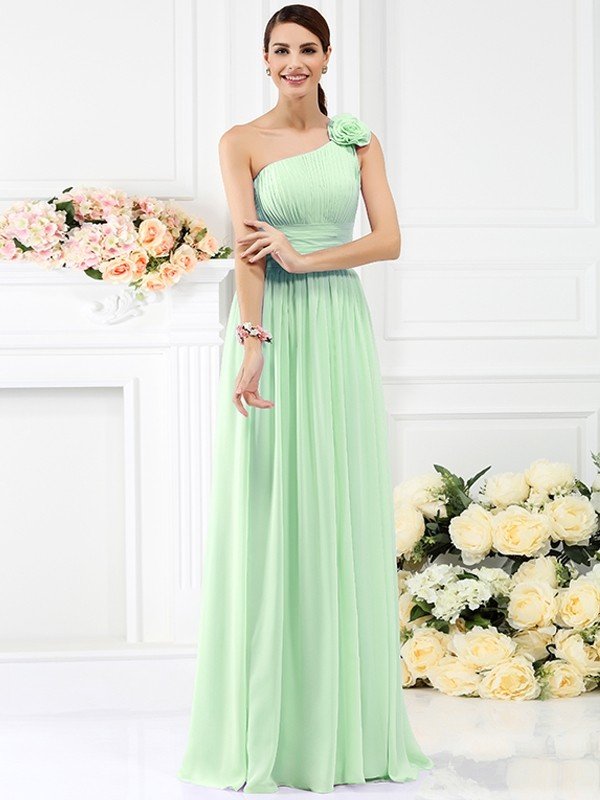 Elegant One Shoulder Pleats Hand-Made Flower Sleeveless Long Chiffon B Dbrbridal Elegant One Shoulder Pleats Hand-Made Flower Sleeveless Long Chiffon B Dbrbridal