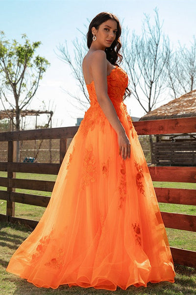 Elegant Orange Sweetheart Long Evening Dress With Lace Dbrbridal Elegant Orange Sweetheart Long Evening Dress With Lace Dbrbridal