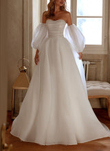 Elegant Organza Wedding Dress Beaded Chic A-line Silhouette-Dbrbridal