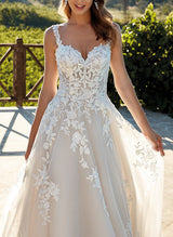 Elegant Sweetheart Chic A-line Lace Wedding Dress Sweep Train-Dbrbridal