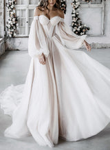 Elegant Sweetheart Chic A-line Tulle Wedding Dress Sweep Train-Dbrbridal