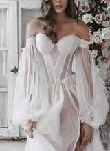 Elegant Sweetheart Chic A-line Tulle Wedding Dress Sweep Train-Dbrbridal