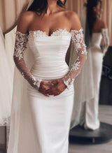 Elegant Sweetheart Detachable Train Lace Sleeves Wedding Dresses-Dbrbridal