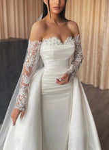 Elegant Sweetheart Detachable Train Lace Sleeves Wedding Dresses-Dbrbridal