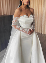 Elegant Sweetheart Detachable Train Lace Sleeves Wedding Dresses-Dbrbridal