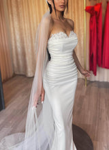 Elegant Sweetheart Detachable Train Lace Sleeves Wedding Dresses-Dbrbridal