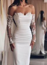 Elegant Sweetheart Detachable Train Lace Sleeves Wedding Dresses-Dbrbridal
