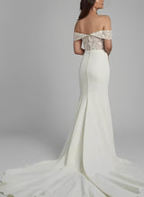Elegant Sweetheart Elastic Satin Wedding Dresses Appliques Lace-Dbrbridal