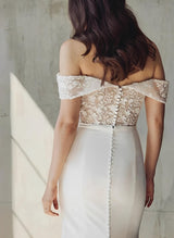 Elegant Sweetheart Elastic Satin Wedding Dresses Appliques Lace-Dbrbridal