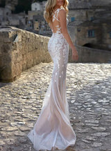 Elegant Sweetheart Lace Tulle Wedding Dress Appliques Lace-Dbrbridal