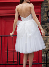 Elegant Sweetheart Lace Tulle Wedding Dresses Bows Sheath Fitted-Dbrbridal