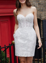 Elegant Sweetheart Lace Tulle Wedding Dresses Bows Sheath Fitted-Dbrbridal