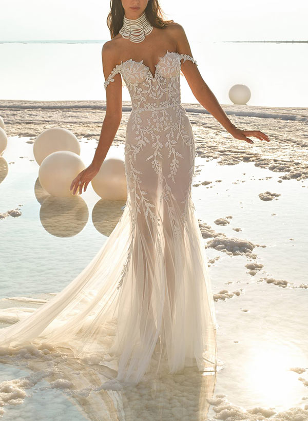 Elegant Sweetheart Lace Wedding Dress Mermaid Fitted Silhouette Sweep Train-Dbrbridal