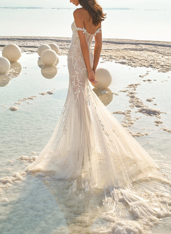 Elegant Sweetheart Lace Wedding Dress Mermaid Fitted Silhouette Sweep Train-Dbrbridal